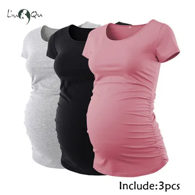 3 pieces as pic Комплект из 3 предметов; Одежда для беременных; Ropa Embarazada; футболка; топы; Футболка для беременных; повседневная одежда с оборками сбоку - Цвет: 3 pieces as pic