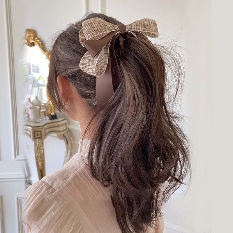 High Ponytail Hair Clips For Girls Sweet Bowknot Ribbon Banana Clip Hair Tie Hair Accessories Gift Women Hairpin Scrunchies hair ties for women