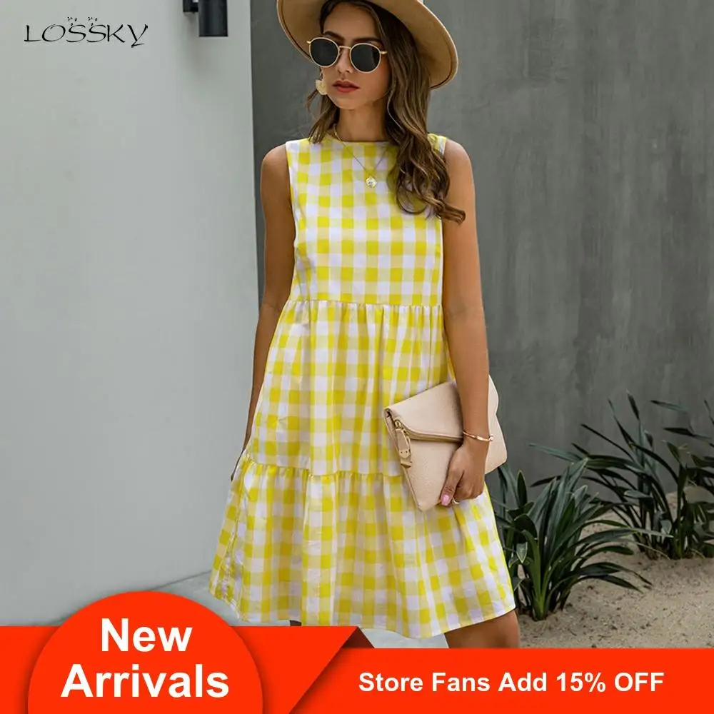 

Plaid Dress Women Black A-line Sundresses Pockets Summer Causal Blue Loose Fit Clothing Free People 2020 Red Clothes For Women