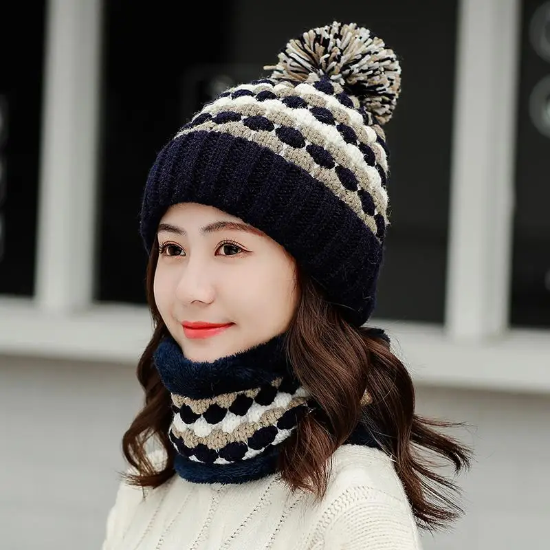 COKK Новая зимняя женская шапка вязаный шерстяной теплый шарф толстый ветронепроницаемый подшлемник многофункциональная шапка шарф Набор для женщин - Цвет: Black