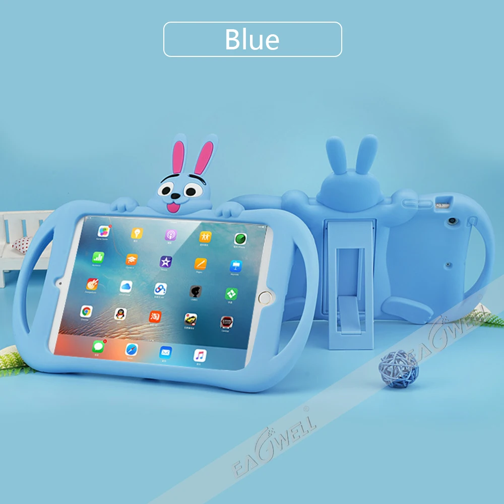 Blue Универсальный 9,7 дюймов чехол для планшета милый кролик дизайн Kickstand чехол для iPad5/6 iPad 9,7 Мягкий Силиконовый противоударный защитный чехол - Цвет: Blue