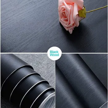 

1M/2M/5M Black Wood Peel and Stick Plank Wallpaper Vinyl Self Adhesive Wall Paper Design for Walls Household Bedroom Home Decor