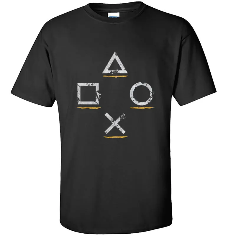 Coupons Mens Tees PlayStation_Button_Icons_Uncharted_Style__9096 Party Tshirts 100% Cotton Short Sleeve Hip hop T Shirt O-Neck PlayStation_Button_Icons_Uncharted_Style__9096 black