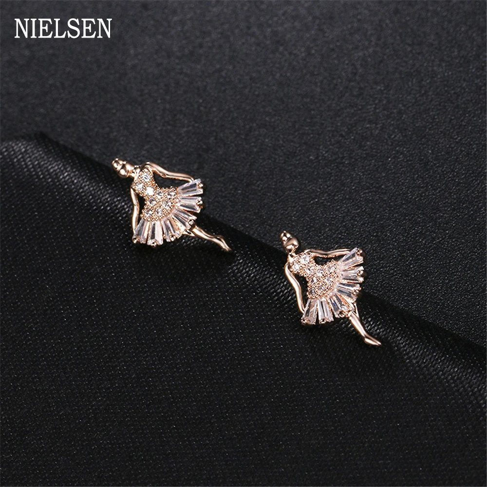 Новые простые женские серьги-гвоздики милые серьги «балет» для девочек, танцевальные серьги в форме балерин, золото, Femme