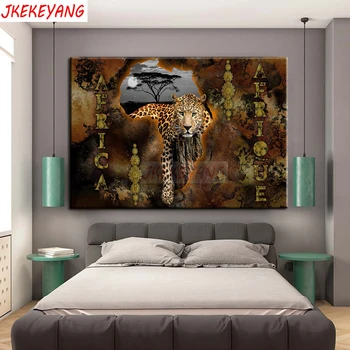 

5D Diy Diamond Painting Cross Stitch full Square Diamond Embroidery Africa map and cheetah picture for room Decor H2458