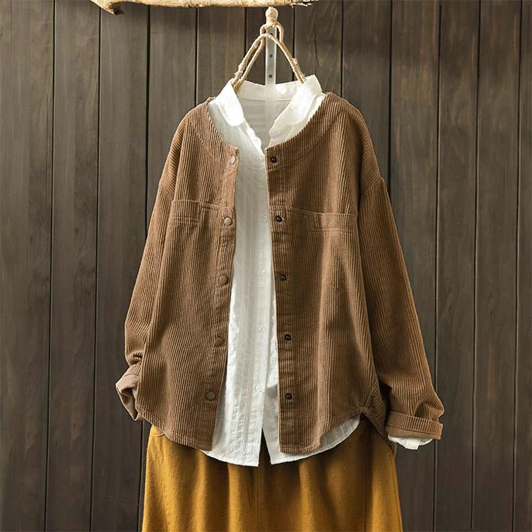 

Kaftan Corduroy Jackets Women's Thin Coats 2020 Spring Casual O Neck Blusas Female Button Down Shirts Oversized Solid Tunic
