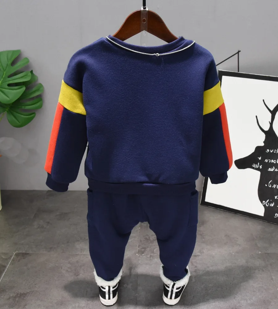 winter 2pcs baby sets fashion brand boys baby clothes Thicken Stitching sweater+ thicken pant boys suits baby boys clothing sets