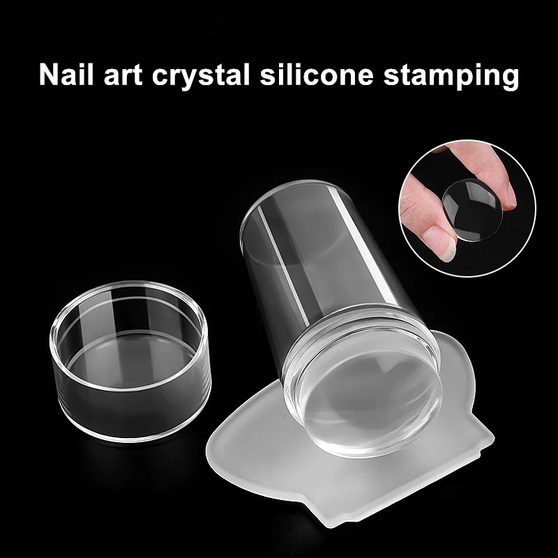 

1 set New Nail Stamping Template Tool Nail Art Stamper Scraper Set with Cap Transparent Silicone Nail Stamp Tools