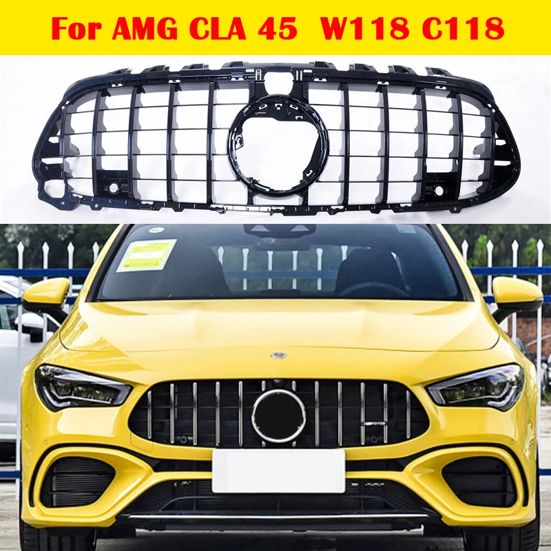 

For Mercedes-Benz AMG CLA 45 4MATIC Car Middle grille ABS Black Gloss Center Grill Front bumper vertical bar W118 C118 2020