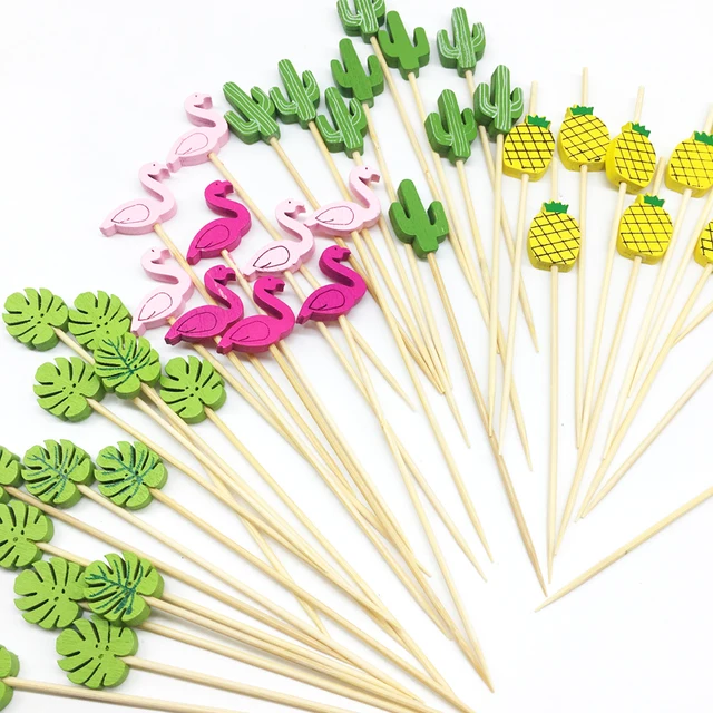 100Db 12 Cm -Es Ananászflamingo Gyümölcsvilla Botok Svédasztalos Cupcake Toppers Torta Koktél Villák Esküvői Fesztivál Party Dekorációk - Image 5