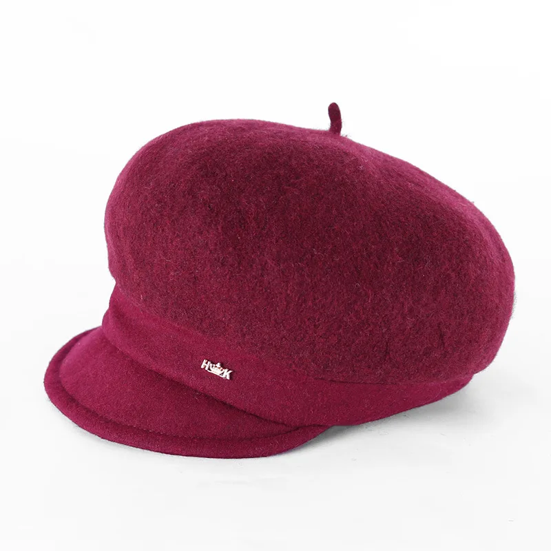 Wine Red FS, элегантный зимний шерстяной берет, женская шапка, осень, черный, скрипач, шапка, французский стиль, плоская шапка, s, черные, фиолетовые, повседневные Шапки - Цвет: Wine Red