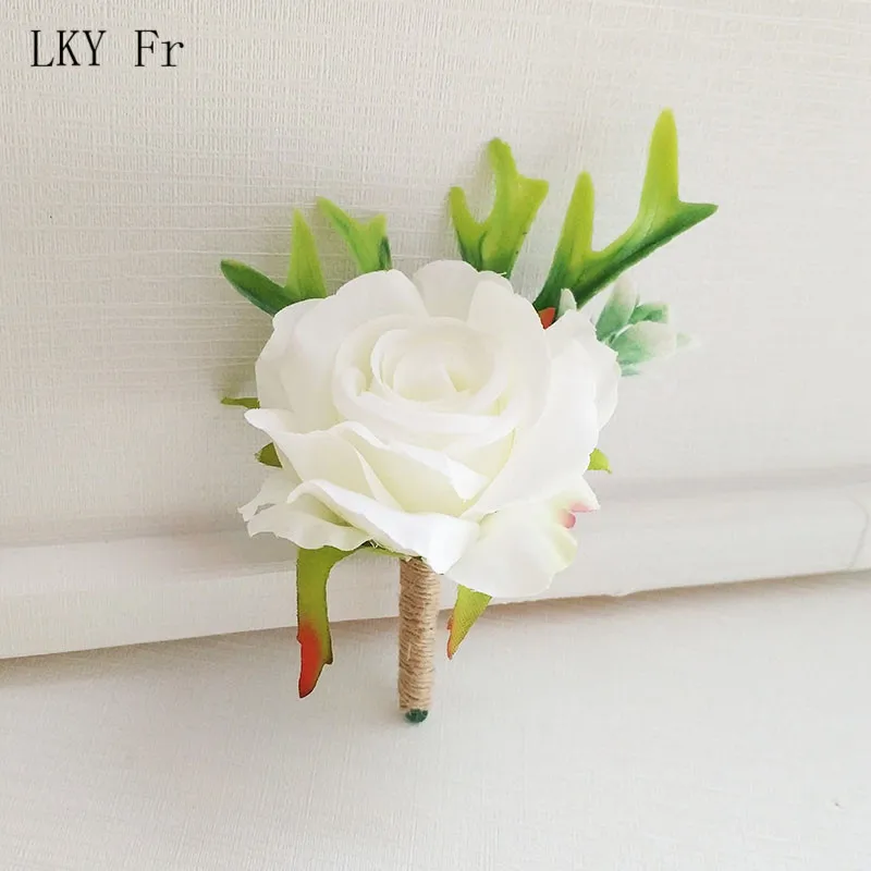LKY Fr Boutonniere Flowers Corsages Wedding Silk Roses Red Groomsman Buttonhole Men Wedding Bracelet for Bridesmaid Corsage Pins