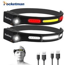 

Motion Sensor COB Headlamp with Red Light Powerful Head lamp TYPE-C Fast Charging Head light COB Headlight With Built-in Battery