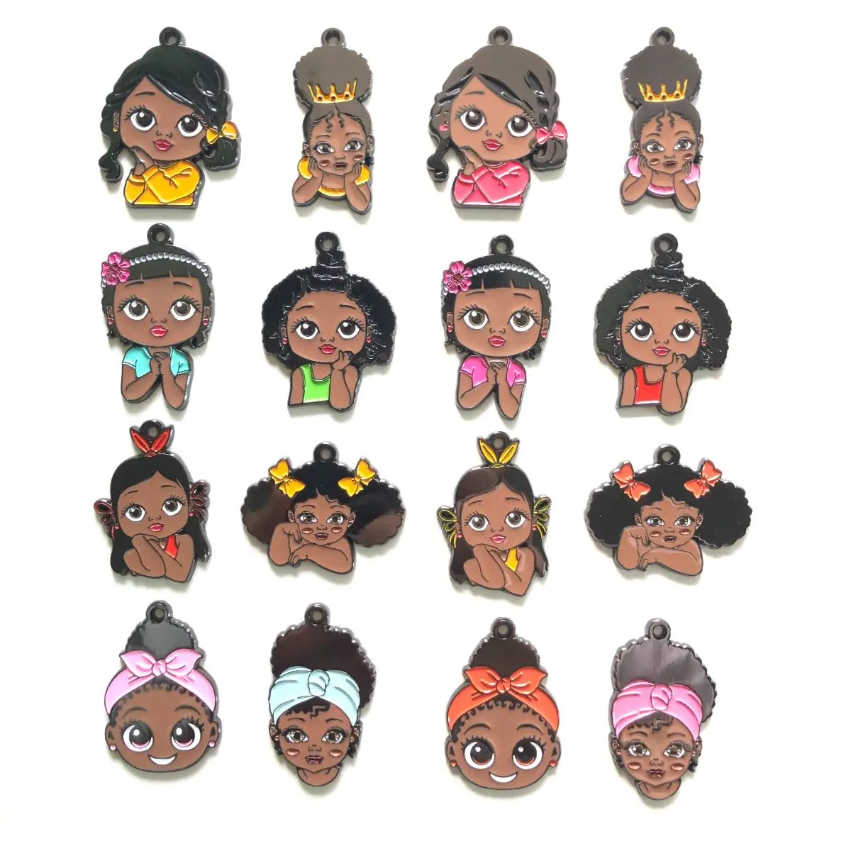 16pcs Cute Black Girl Charms Mix Bundle for Kid Bracelet Making Necklace Pendant Keychain Accessory Jewelry Handcrafts Wholesale