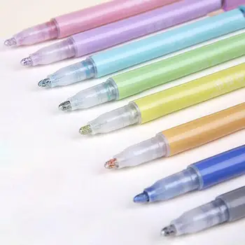 

8 Colors Highlighter Double Line Outline Draw Marker Fluorescent Pen Stationery