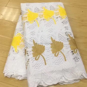 

5 Yard Gold/Yellow Swiss Bridal Lace Fabric 2020 Lace Embroidery African 100% Cotton Fabrics Swiss Voile Suisse Fabric Dubai FS