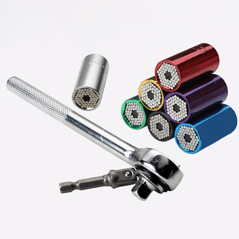

1 Set Torque Wrench Head Set Universal Socket Sleeve 7-19mm Power Drill Ratchet Bushing Spanner Key Multi Hand Tools
