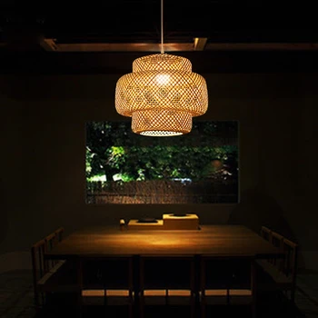

Chinese Bamboo weaving bamboo/Rattan Weaving Pendant light E27 lamps lanterns living room hotel restaurant aisle Pendant Lamp
