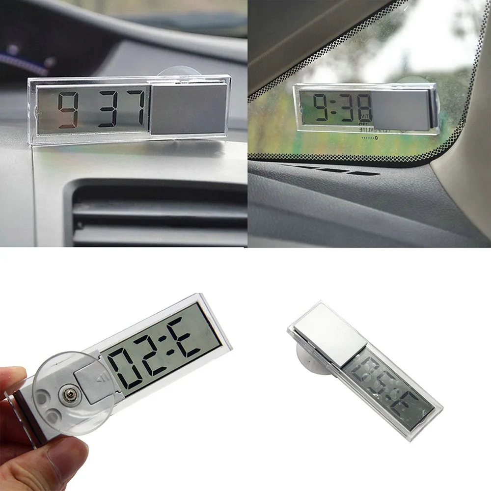

Transparent watches in the car interior, car watches on the suction cup with LCD display, electronic watches on the windshield