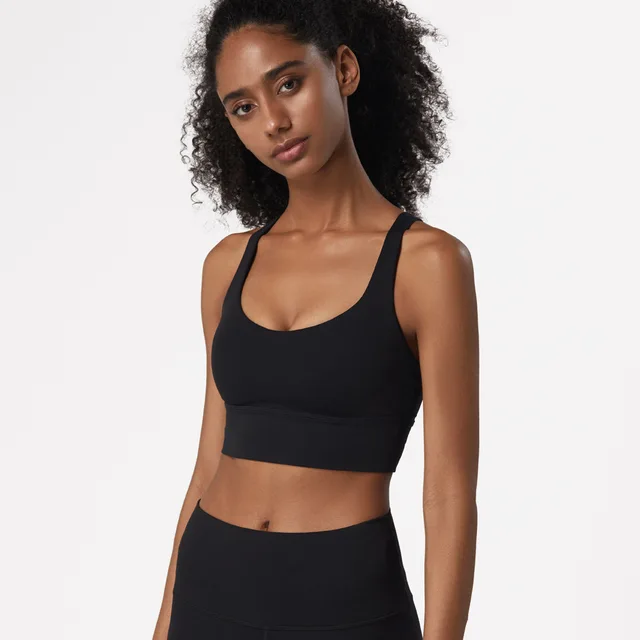2021 New Top Woman Sports Bra Push Up Hollow Backless Cross Shoulder Straps Lulu Yoga Bra Pilates Jogging Gym Running Crop Top Black
