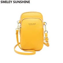 Желтая многофункциональная маленькая сумка на плечо для женщин, карман для сотового телефона, кожаная женская сумочка через плечо, женские сумки-мессенджеры