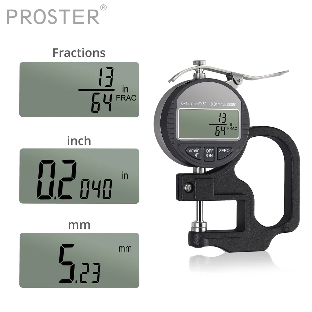 

Proster for Portable Digital Thickness Gage Gauge 0.0005-0.5inch/ 0.01 -12.7mm Range Electronic Micrometer Fractions Precise LCD