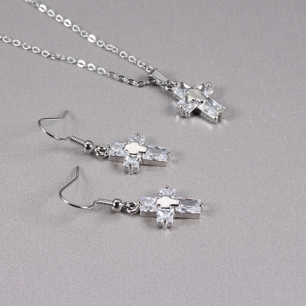 Bridal Jewelry Set Cubic Zircon Earrings And Chain Pendant Necklace Combination Set For Women Popular Jewelry Anniversary Gifts - Image 6