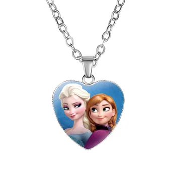 

12pcs NEW Children Girls Love Cartoon Princess Elsa Anna Heart Pendant Necklace Kids Chain Necklace Jewelry Accessory For Child
