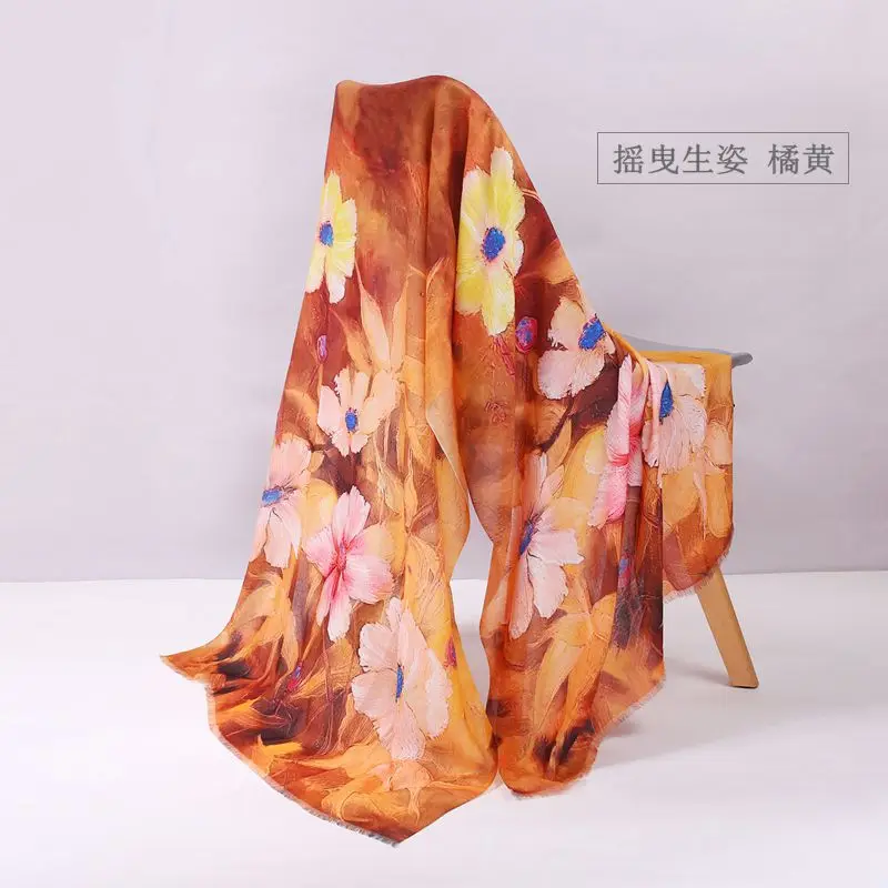 Женский шерстяной шарф со стразами, шаль для зимы 180*70 см - Цвет: Coffee Floral