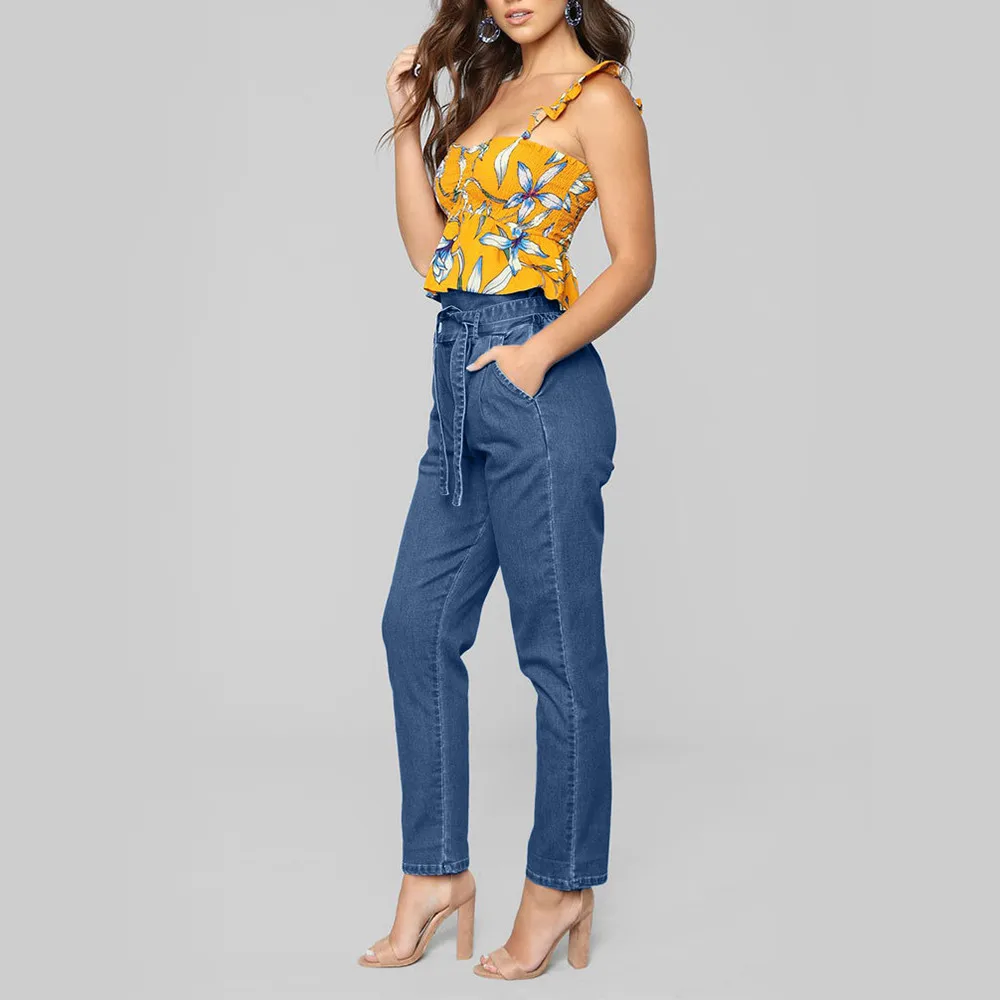 JAYCOAIN Cotton Drawstring Woman Jeans Plus Size Sexy High Waist Jeans Stretch Skinny Womens Jeans Denim Fashion Pencil Pants