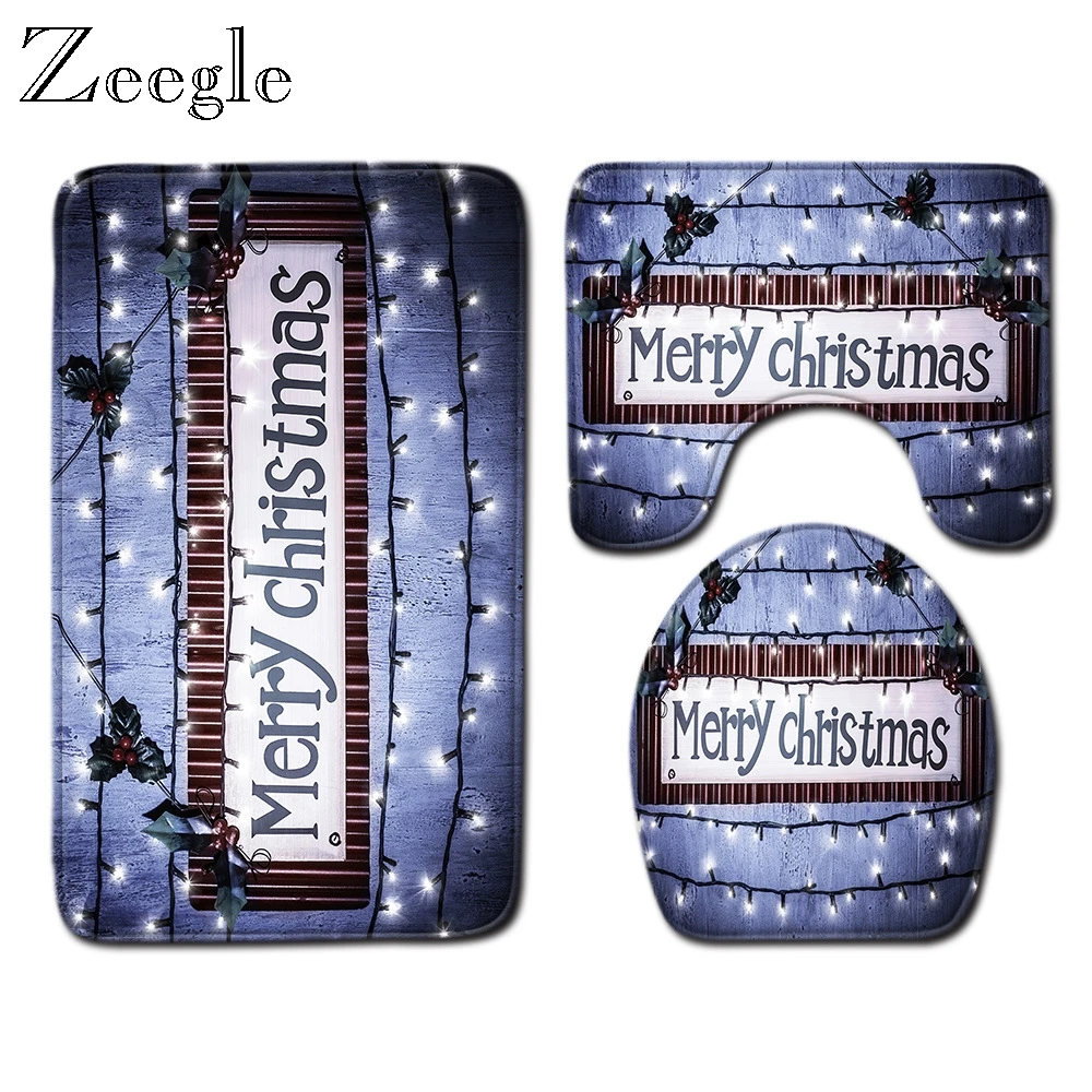 Zeegle Merry Christmas коврик для ванной, крышка для унитаза, набор ковриков, фланелевый Противоскользящий коврик для ванной, моющийся коврик для туалета, коврик для украшения дома