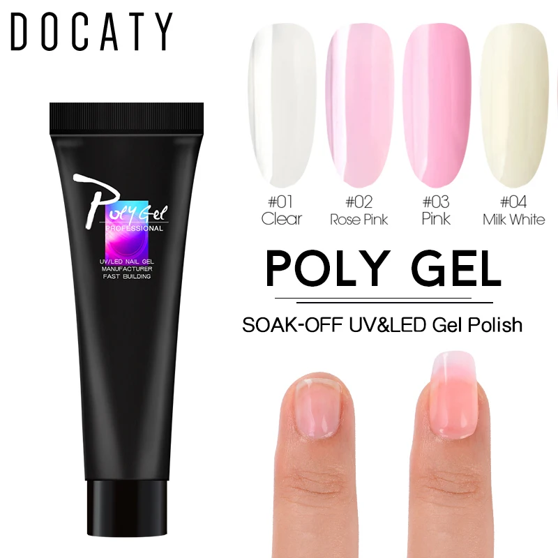 Полигель DOCATY для цветного наращивания ногтей быстросъемный акриловый