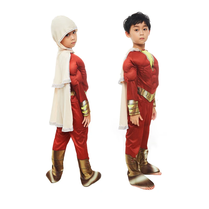 Мальчики мышцы капитан Марвел Shazam костюм Дети Супермен Косплэй детская