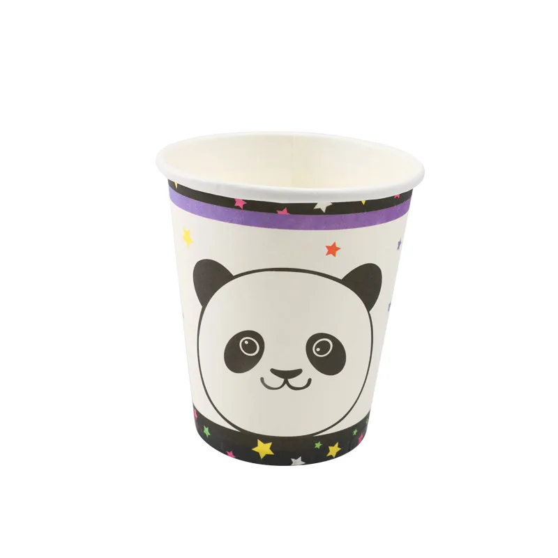Cup-10Pcs Панда тема Дети День рождения принадлежности бамбуковые Бумажные Соломенные тарелки чашки баннер Торт Топперы одноразовые посуда мальчик ребенок душ - Цвет: Cup-10Pcs