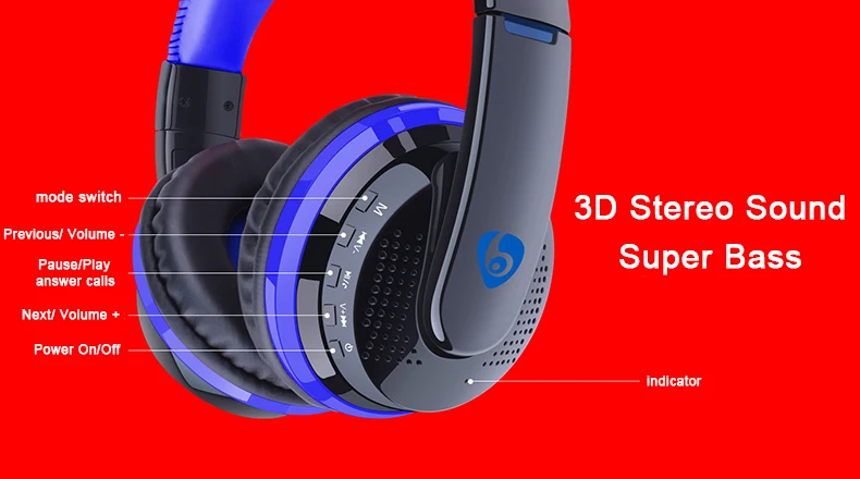 Накладные наушники с басами, стерео Bluetooth Hoofdtelefoon Draadloze, гарнитура Ondersteuning Micro Sd-kaart Radio Microfoon