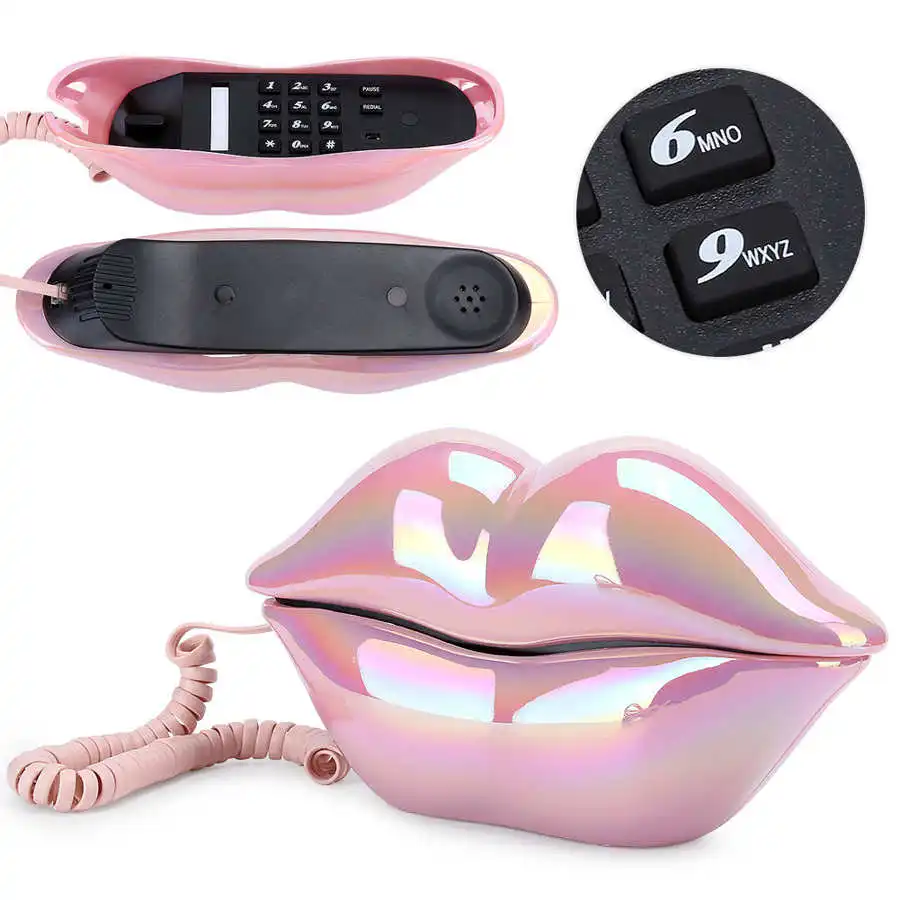 

cordless phone Electroplating Pink Funny Lip Telephone WX 016 Fashionable Number Storage Function telefono fijo Lip Telephone