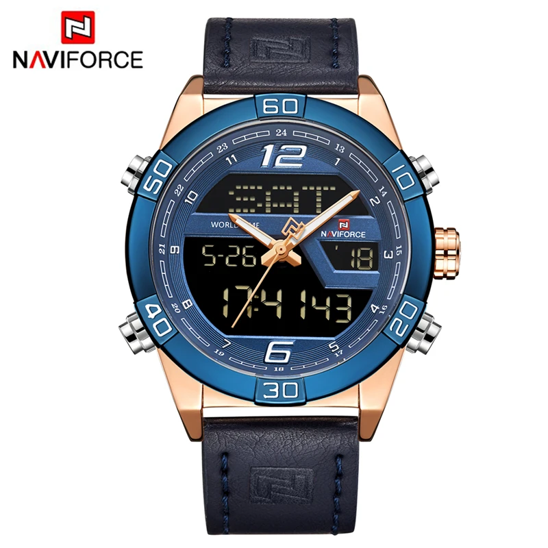 NAVIFORCE спортивные модные брендовые часы Топ Роскошные мужские повседневные цифровые кварцевые наручные часы мужские военные часы Relogio Masculino - Цвет: RoseGold Blue