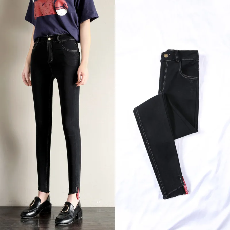 

Outer Wear Leggings Women's 2019 Autumn New Style Korean-style High-waisted Slimming Elasticity Black Jeans