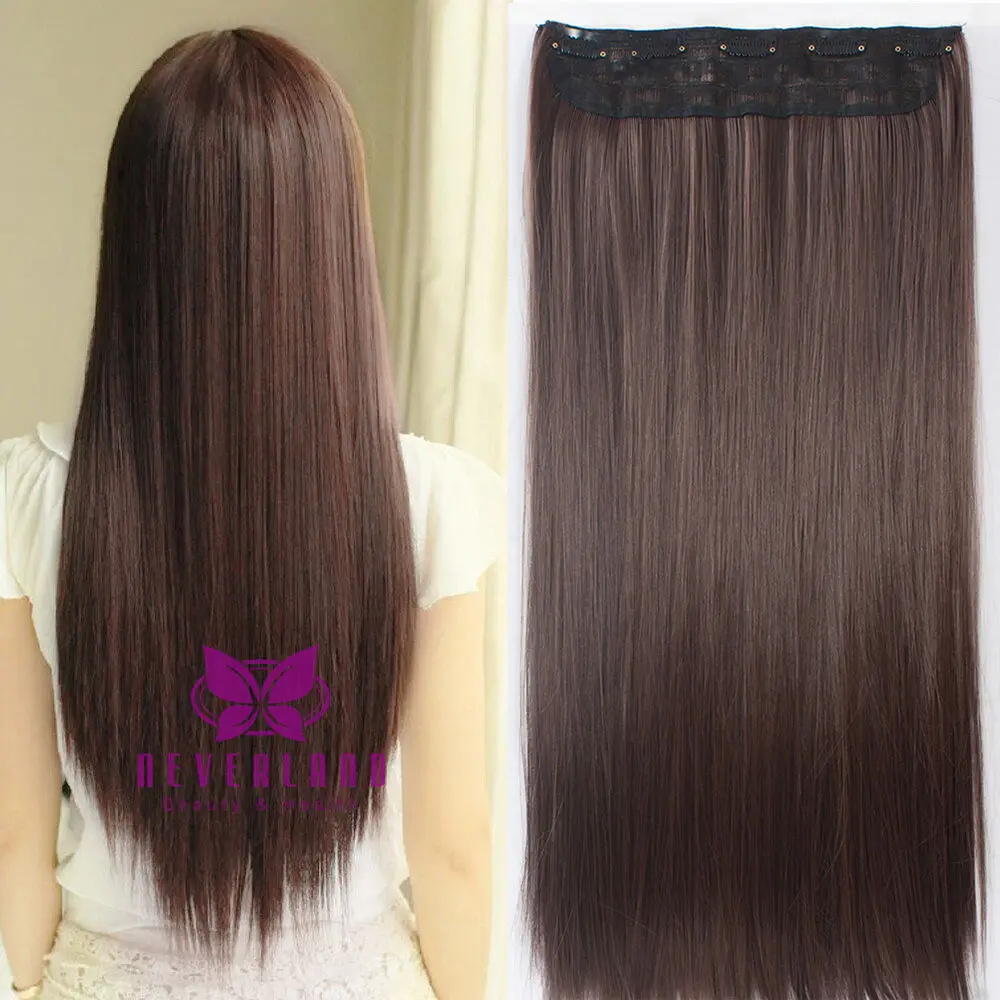 Brown 2" 60 см прямые волосы 5 клипс 18 клипс шиньон для наращивания волос косплей - Цвет: Brown