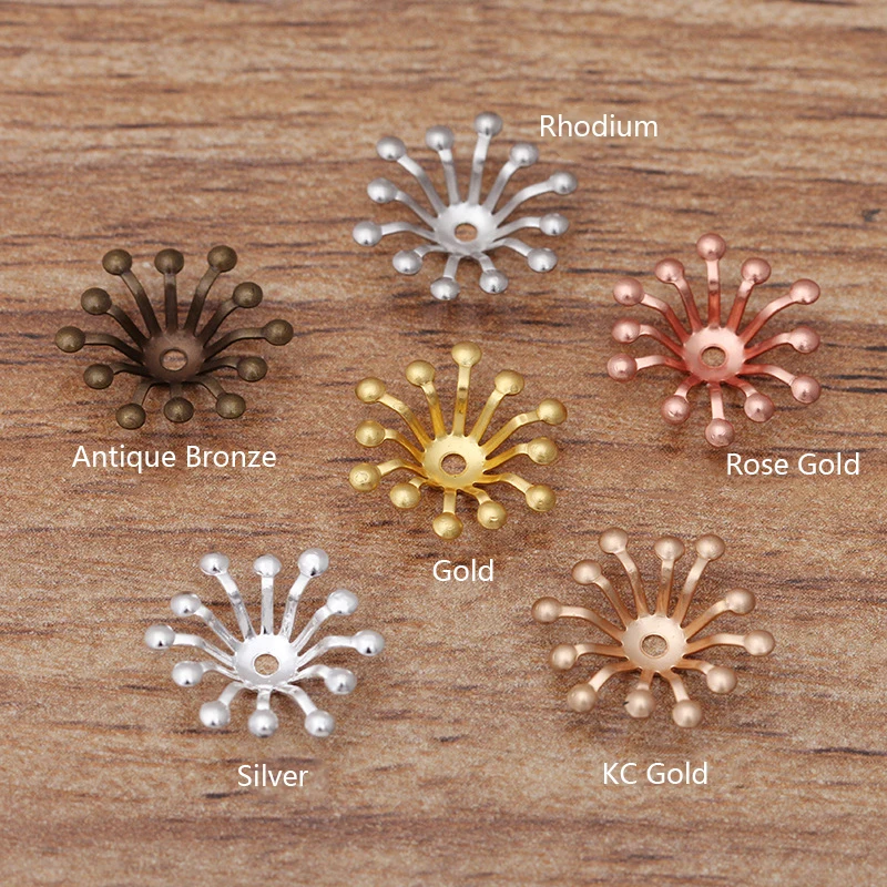 

MINGXUAN 100pcs/lot 13MM Filigree Flowers Bead Cap Wraps Connectors Charms For Jewelry Findings 4 Colors