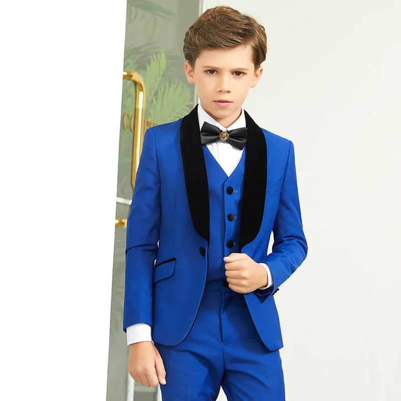 

Royal Blue With Black Lapel Boy Wedding Baby Suit Children Dress classmate banquet Kids Wear (Jacket+Pants+Vest)
