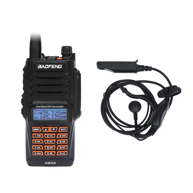 Высокое качество Baofeng UV-9R плюс рация IP68 Водонепроницаемый 8 Вт 10 км Диапазон двойной диапазон УВЧ, СВЧ двухстороннее радио Comunicador сканер - Цвет: Add Headphone