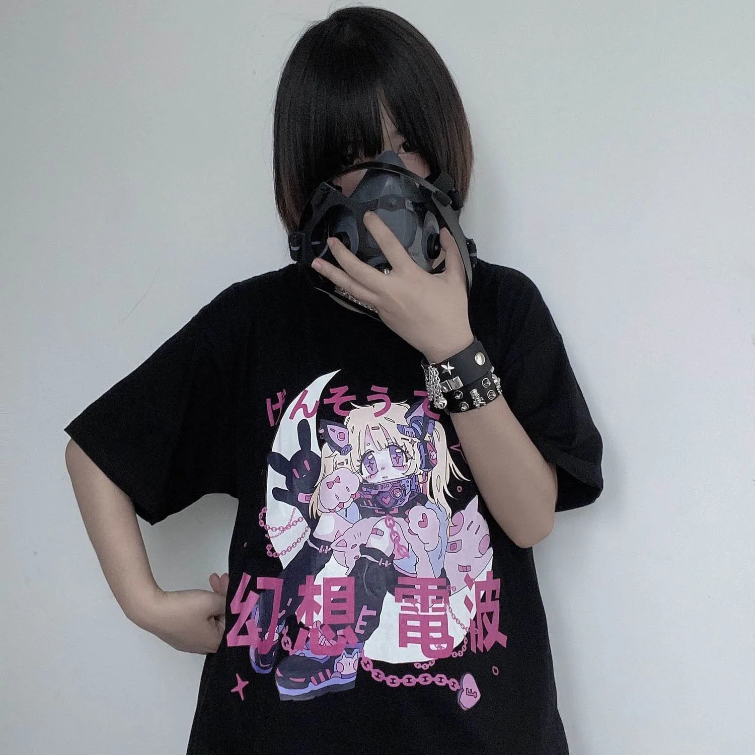 Camiseta Feminina Larga Coreana Anime Kawaii Punk Rock / Roupas Streetwear
