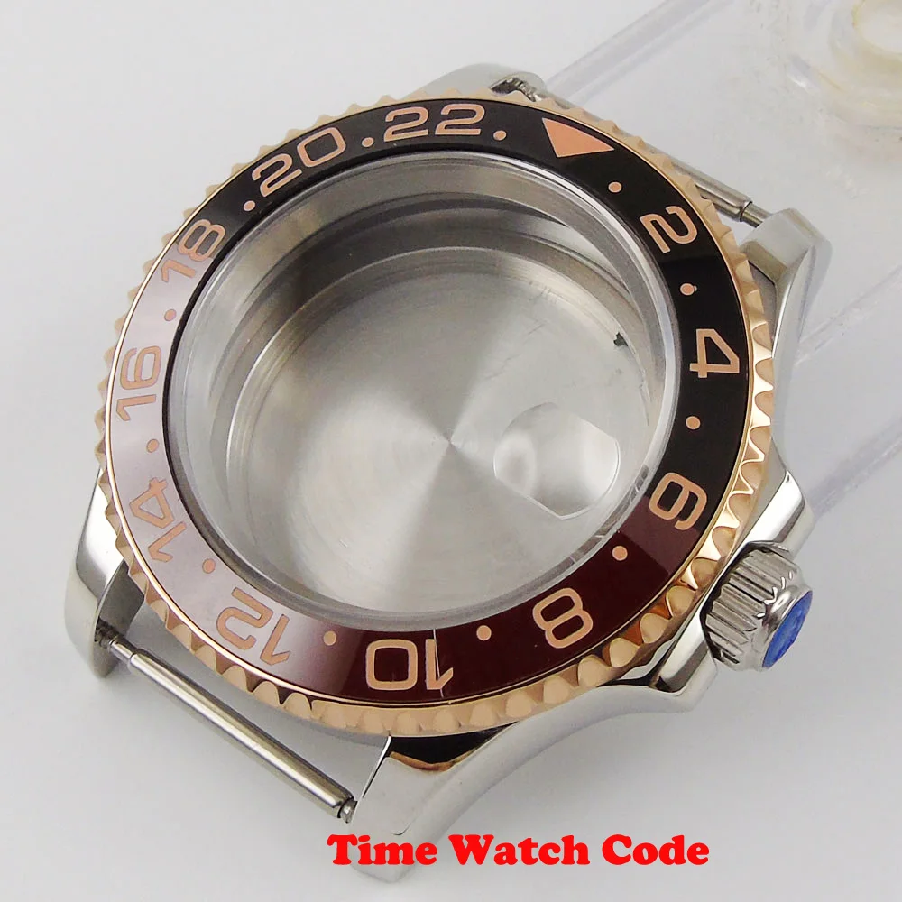 

41mm Parnis Watch Case fit ETA 2836 Miyota 8215 Mingzhu 2813 automatic Movement Rose golden edge Sapphire Glass ceramic bezel