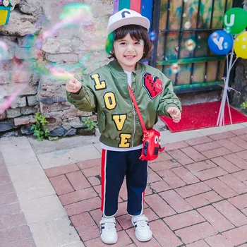 

Spring Autumn baby coat boys bomber jacket kids brand children blazer toddler outwear letter love panel olive 2 to 9 yrs