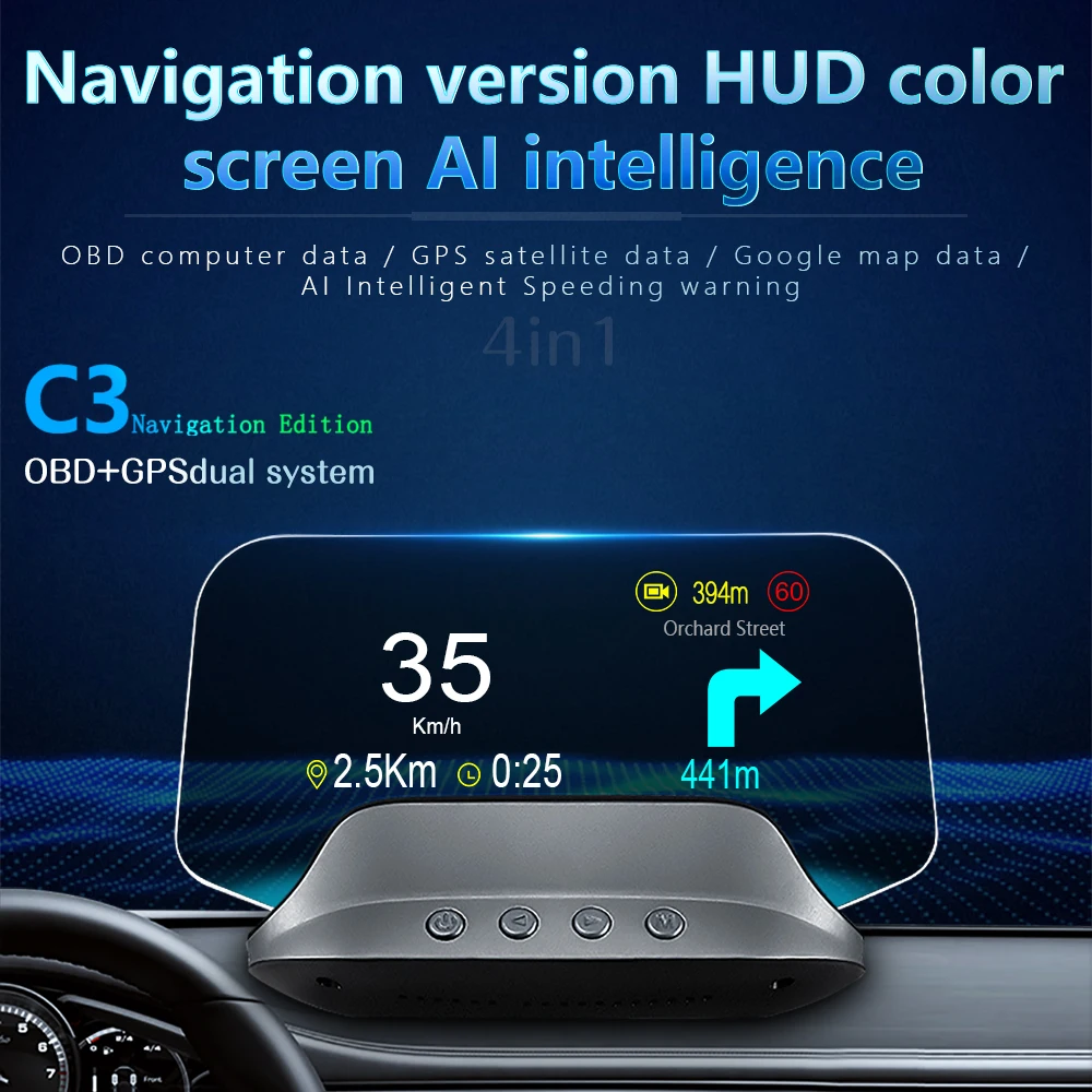 C3 Navigation Mirror HUD Car Head up Display with OBD2 HD GPS