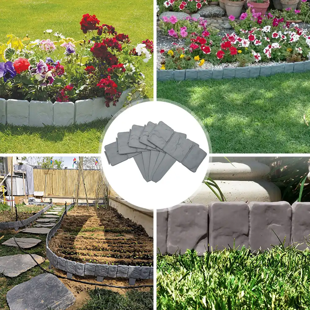 10pcs Gray Diy Decorative Flower Grass Bed Border Grey Stone Effect Plastic Palisade Fence Lawn Edging Garden Fence Edging For Garden Lawn Walkway And Landscape Edging Plant Support Structures Patio Lawn Garden Femsa Com