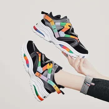 

2020 Trendy Women Sports Sneakers Thick Sole Ladies Platform Shoes Colorful Chunky Sneakers Tenis Chaussures Femme Sneakers