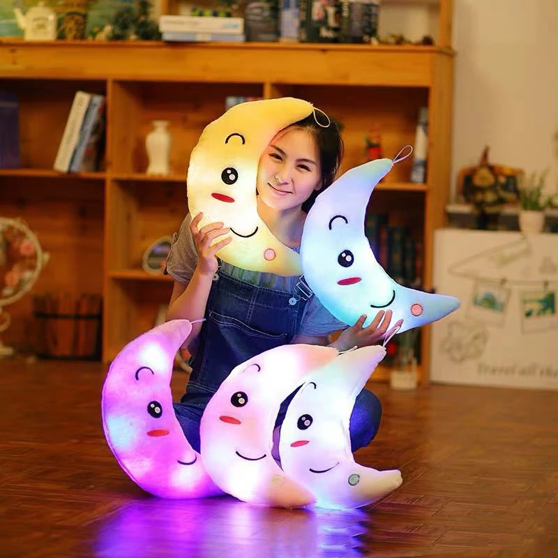 

35cm Luminous LED Light Toys Cute Moon Stuffed Plush Pillow Cushion Glowing Doll Gifts Toys for Girls Kids Children