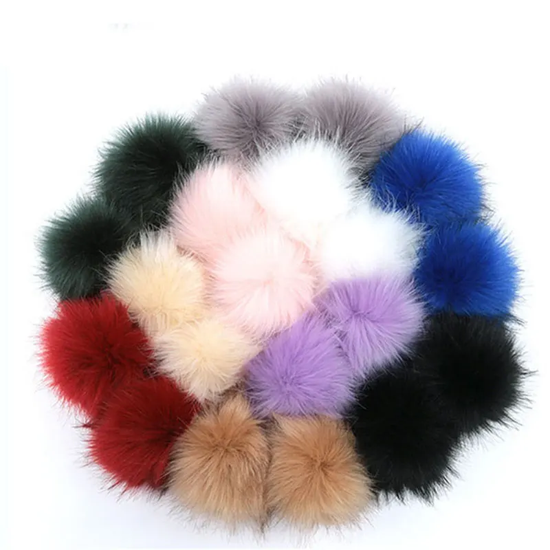 Fur Pom Pom Ball with Press Button & Rubber Band for Knitting Hat DIY